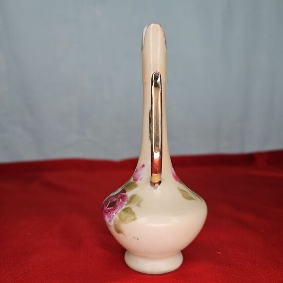 Lefton Bud Vase 1862 Hand Painted Flowers Gold Handle 5.5'' Signed VTG Ewer - Picture 5 of 8